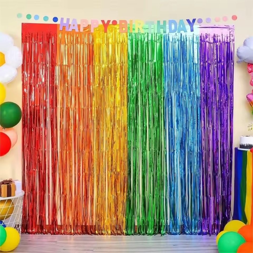 Rainbow Pride Foil Fringe Curtain - Image 3